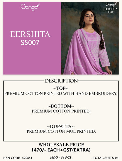 Eershita S5007 Ganga Cotton Plazzo Style Suits Exporter India