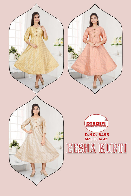 Eesha 8495 Dt Devi Silk Anarkali Kurtis Exporter Gujarat