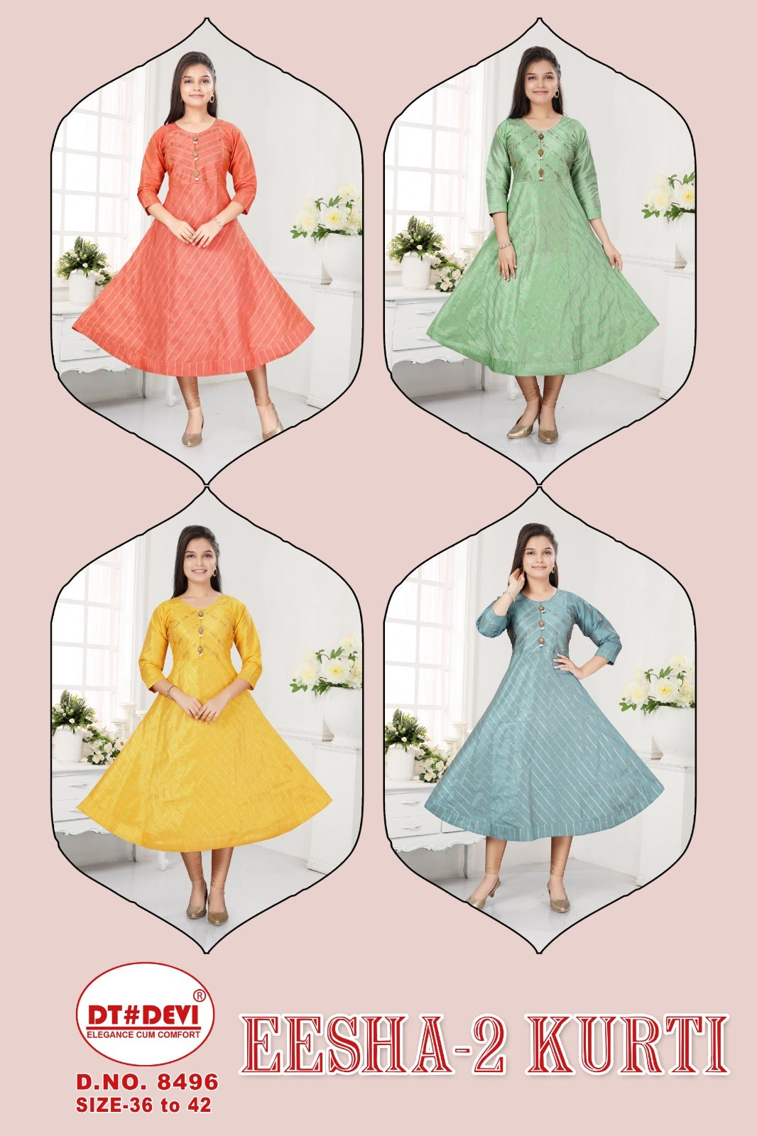 Eesha 2 8496 Dt Devi Silk Anarkali Kurtis Wholesale