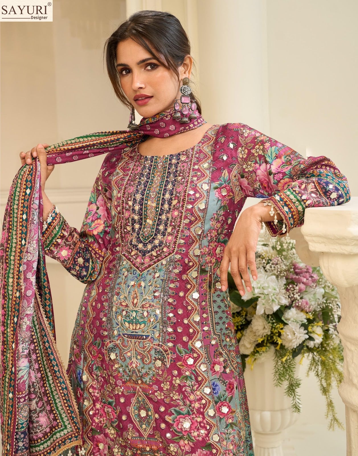 Ehsaas Sayuri Natural Crape Pakistani Readymade Suits Supplier Gujarat