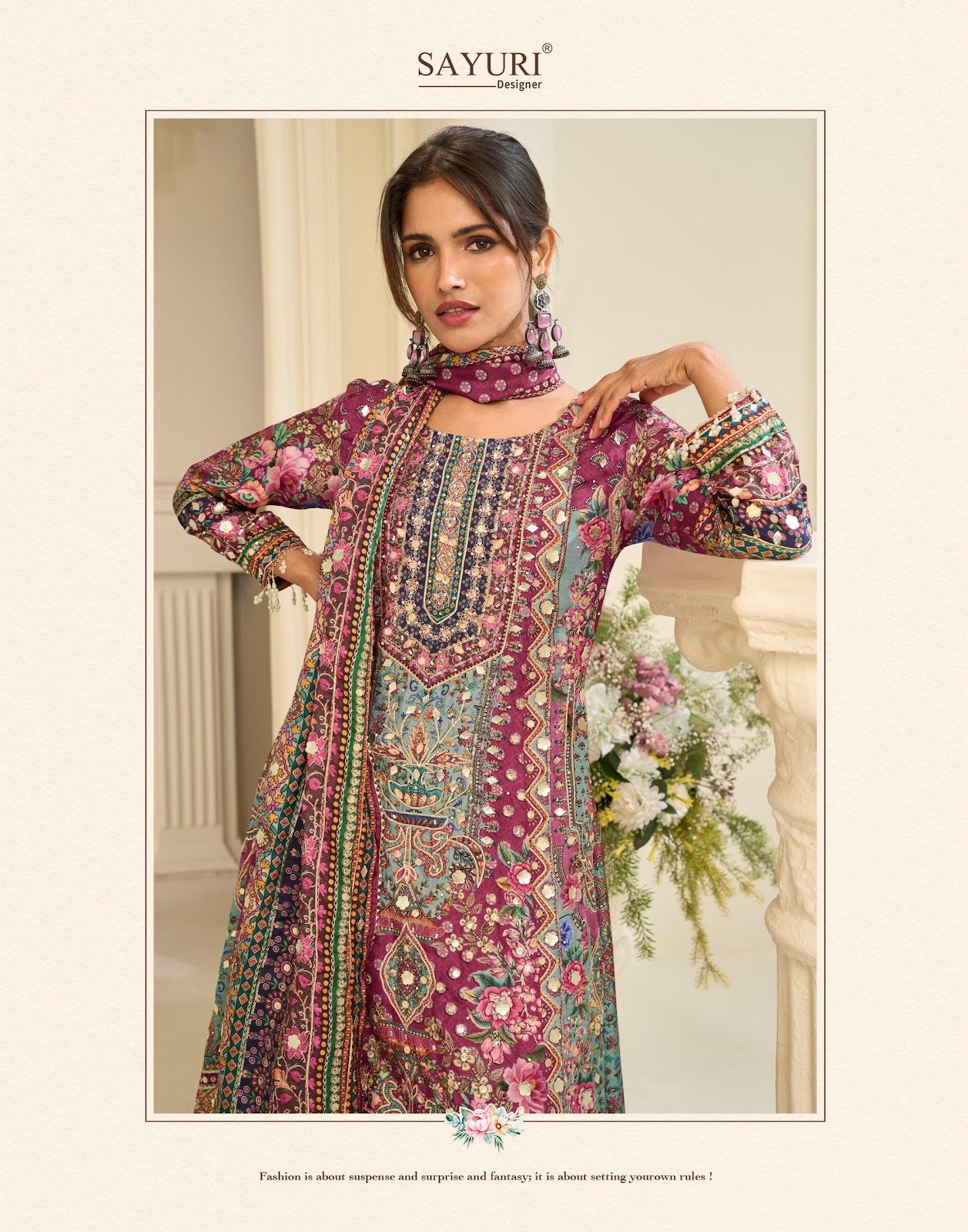 Ehsaas Sayuri Natural Crape Pakistani Readymade Suits Supplier Gujarat
