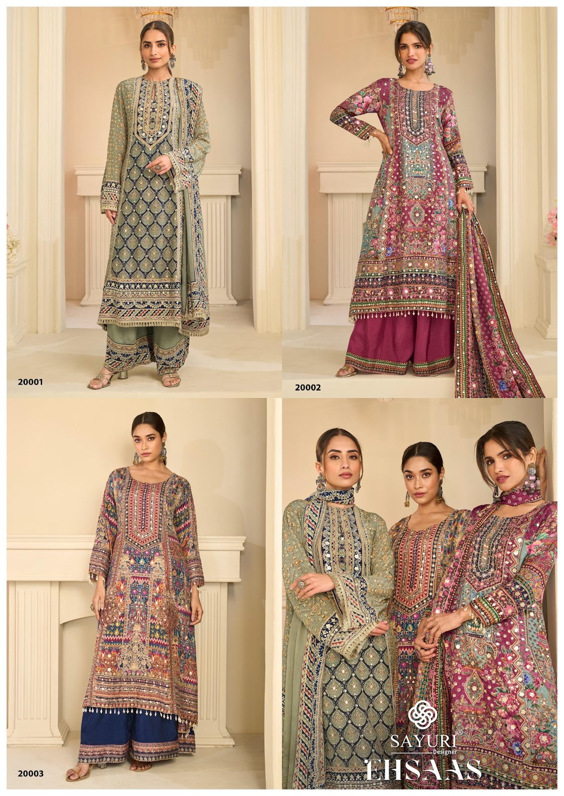 Ehsaas Sayuri Natural Crape Pakistani Readymade Suits Supplier Gujarat