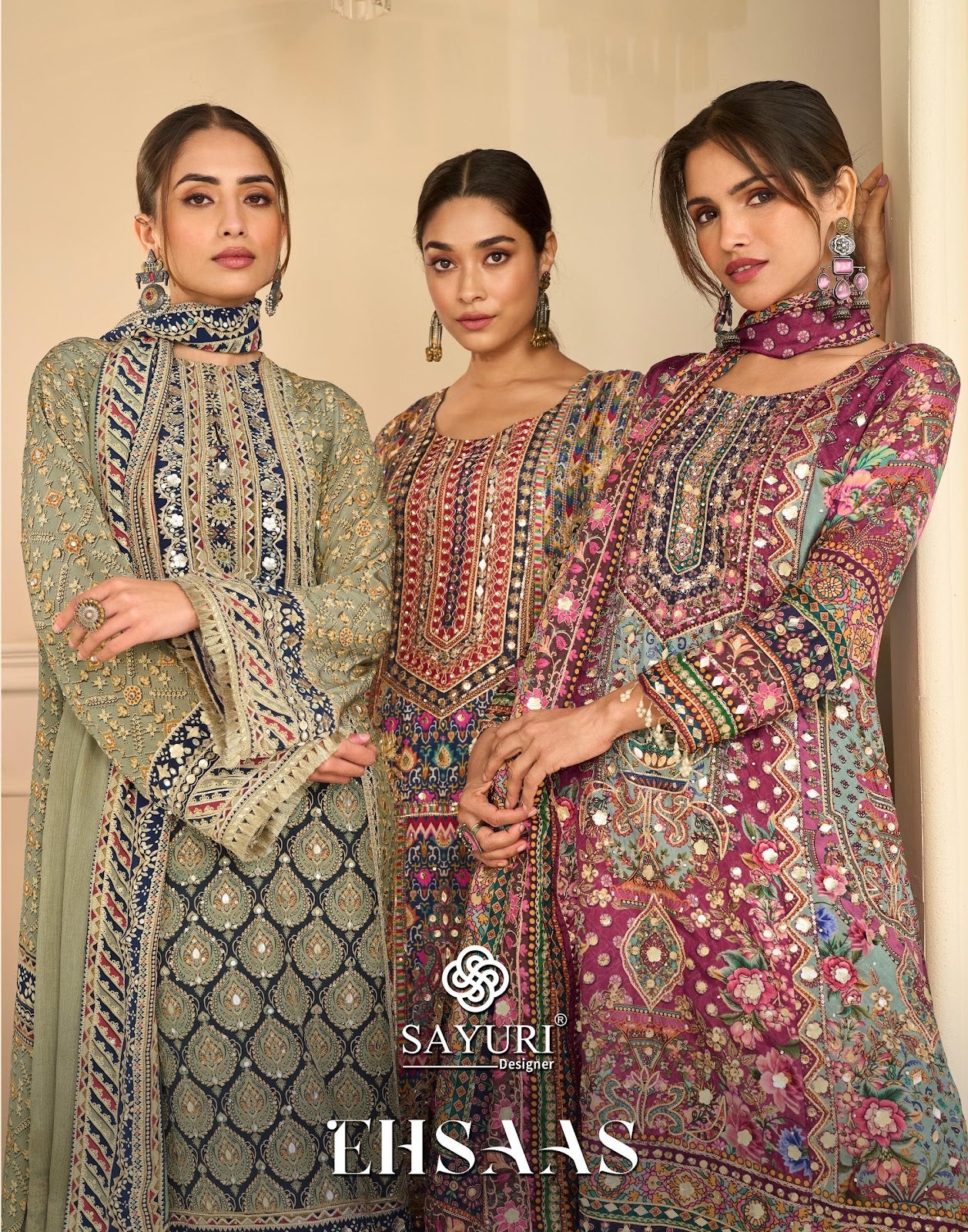 Ehsaas Sayuri Natural Crape Pakistani Readymade Suits Supplier Gujarat
