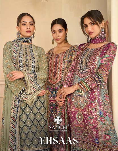 Ehsaas Sayuri Natural Crape Pakistani Readymade Suits Supplier Gujarat