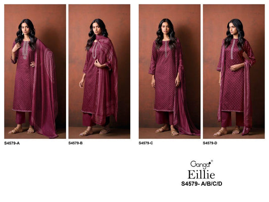 Eillie 4579 Ganga Cotton Satin Pant Style Suits Wholesaler