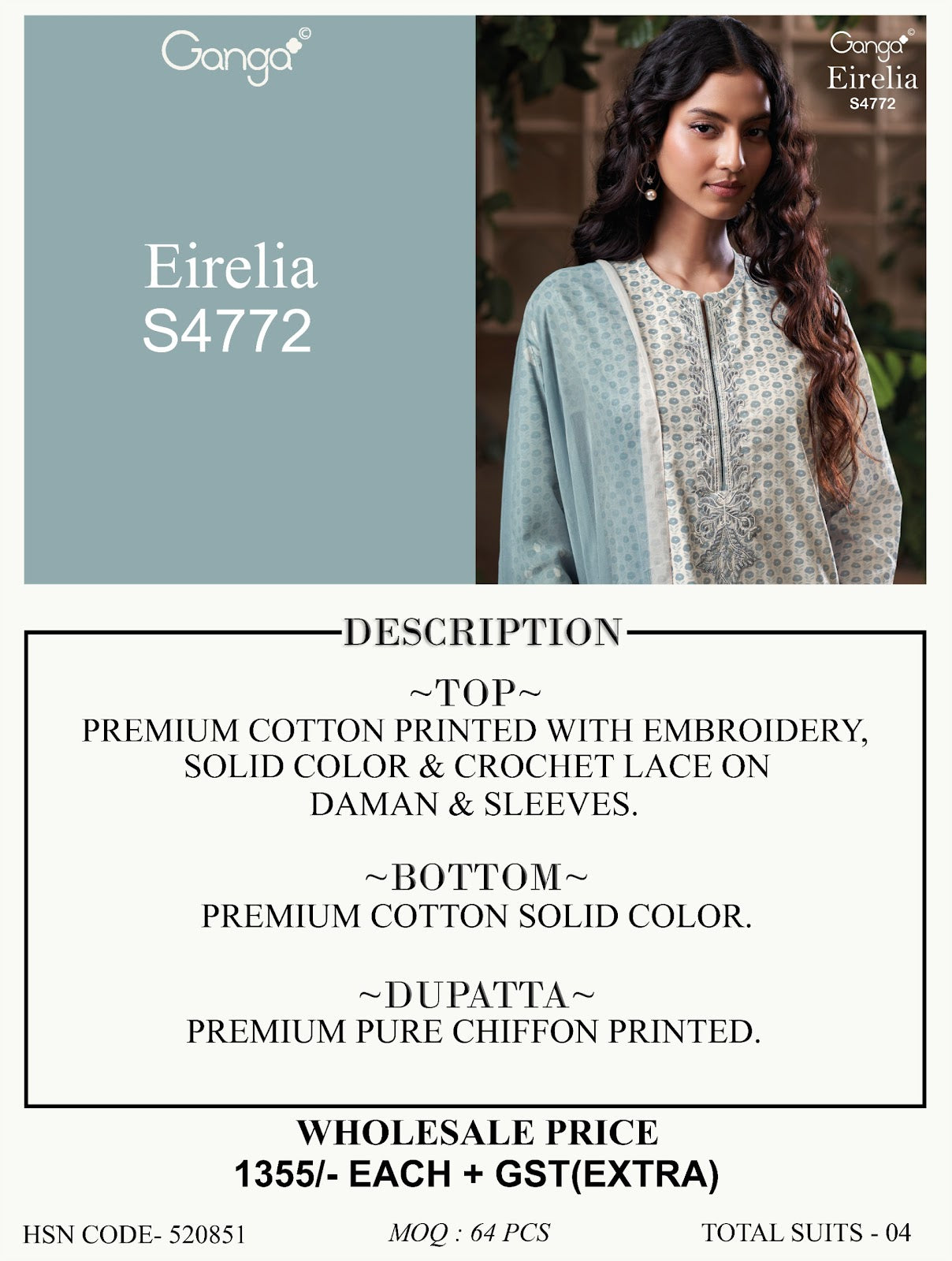 Eirelia 4772 Ganga Cotton Pant Style Suits Wholesale