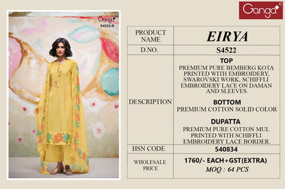 Eirya 4522 Ganga Bemberg Kota Pant Style Suits Exporter India