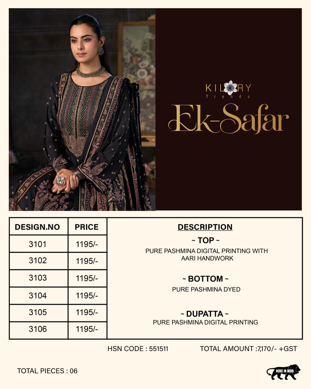 Ek Safar Kilory Viscose Pashmina Suits Wholesale
