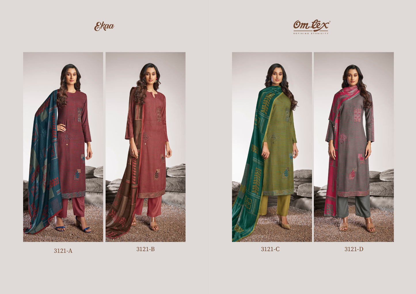 Ekaa 3121 Omtex Pashmina Suits Wholesale Rate