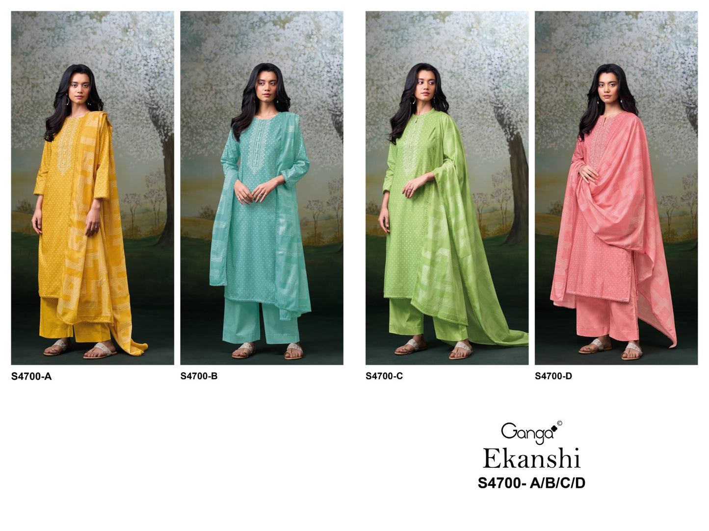 Ekanshi S4700 Ganga Cotton Pant Style Suits Wholesale Rate