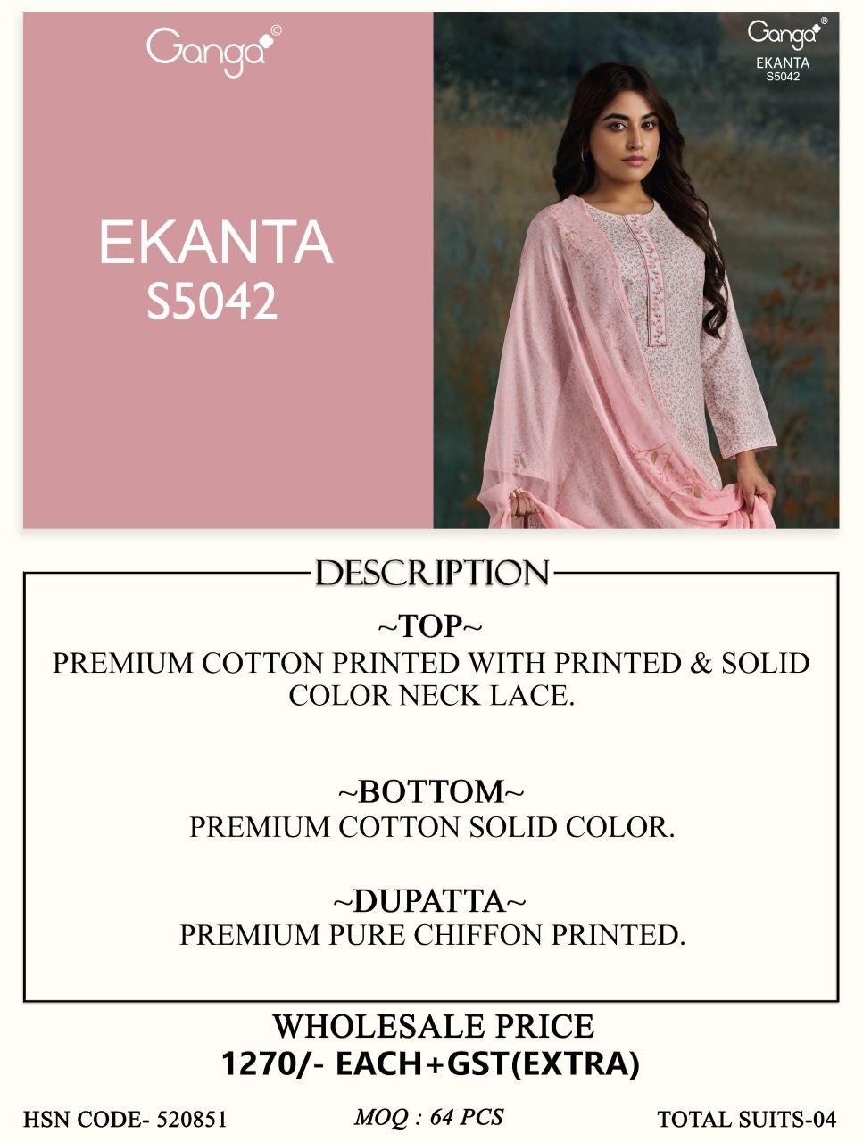 Ekanta S5042 Ganga Cotton Plazzo Style Suits Manufacturer Ahmedabad