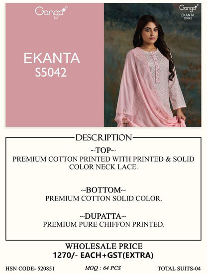 Ekanta S5042 Ganga Cotton Plazzo Style Suits Manufacturer Ahmedabad