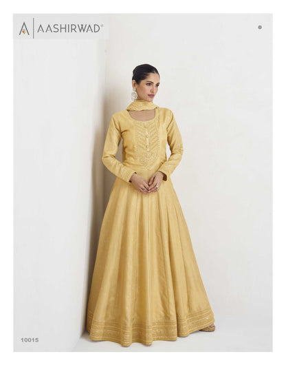 Ekaya Aashirwad Creation Premium Silk Gown Dupatta Set Wholesale