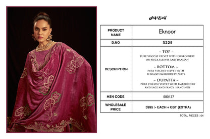 Eknoor 3225 Jay Vijay Pure Viscose Velvet Suits Wholesaler