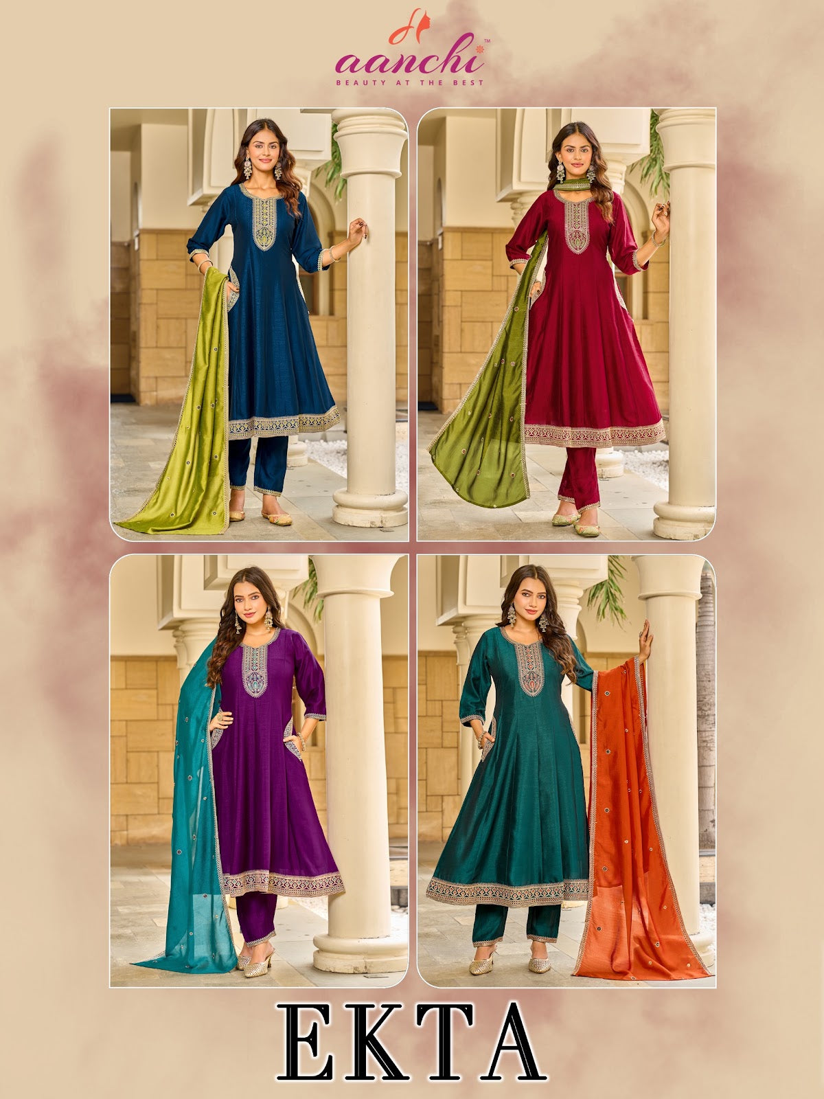 Ekta Aanchi Vichitra Silk Readymade Anarkali Suits Manufacturer Gujarat
