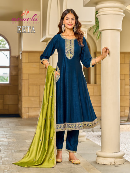 Ekta Aanchi Vichitra Silk Readymade Anarkali Suits Manufacturer Gujarat