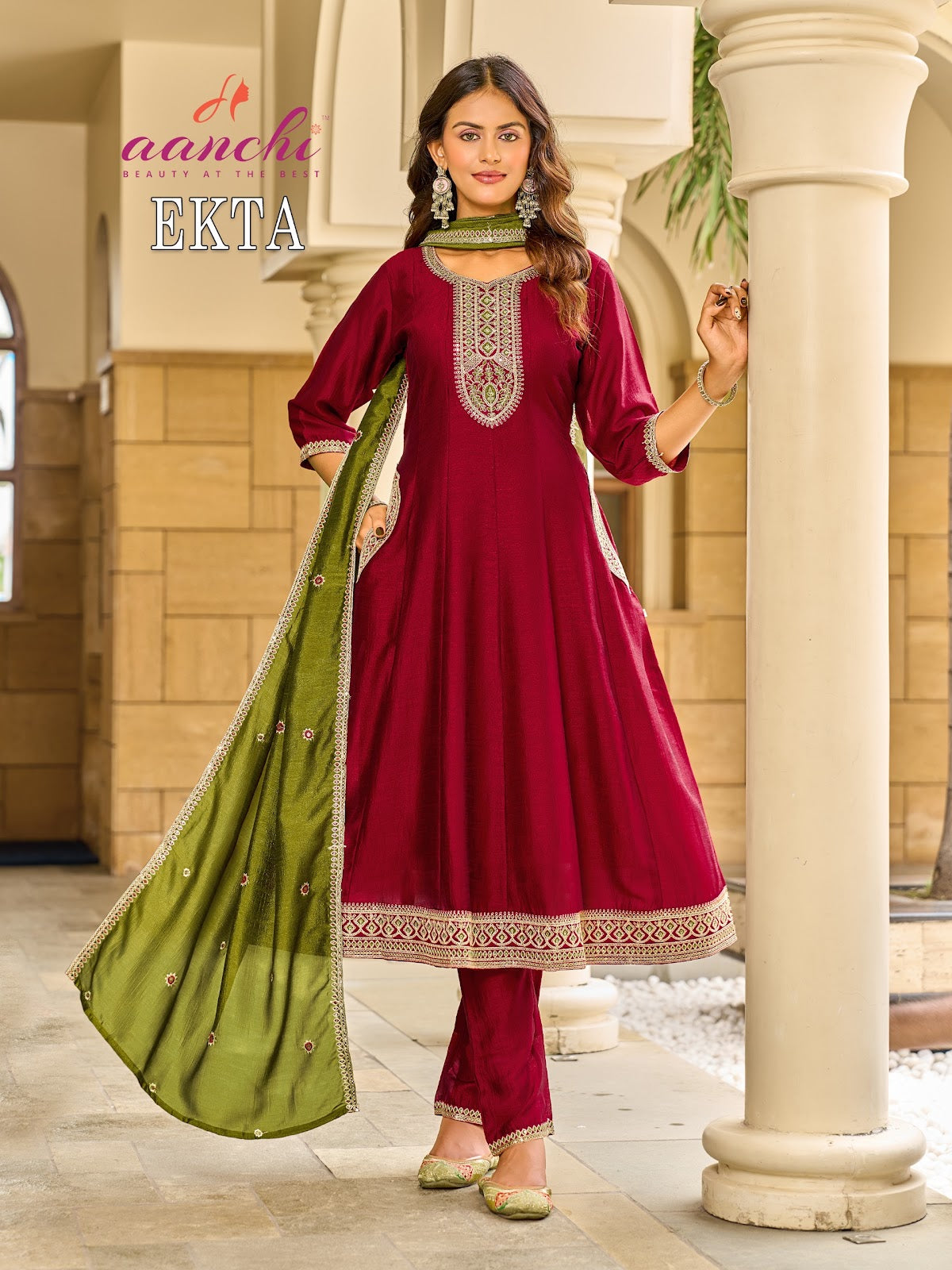 Ekta Aanchi Vichitra Silk Readymade Anarkali Suits Manufacturer Gujarat