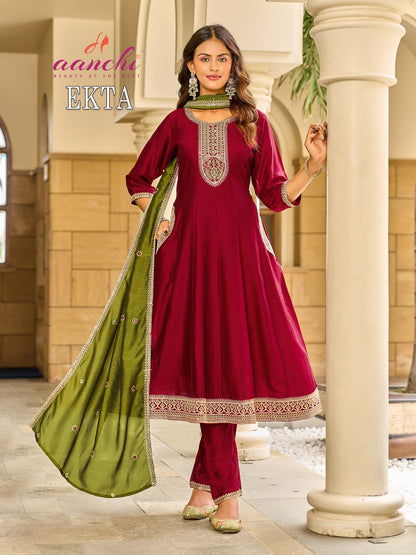 Ekta Aanchi Vichitra Silk Readymade Anarkali Suits Manufacturer Gujarat