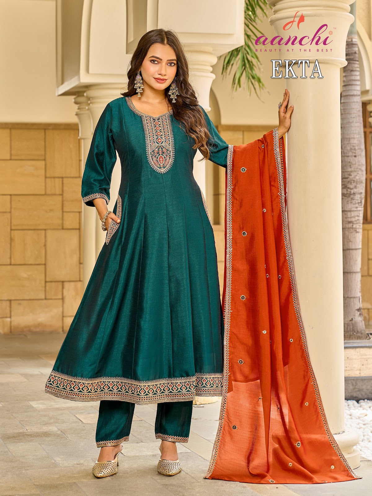 Ekta Aanchi Vichitra Silk Readymade Anarkali Suits Manufacturer Gujarat