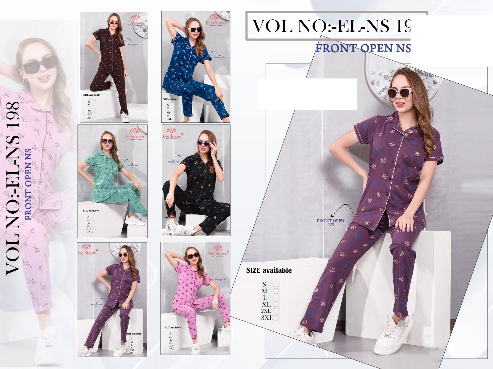 El Ns 198 Mnt Sinker Collar Night Suits Wholesaler