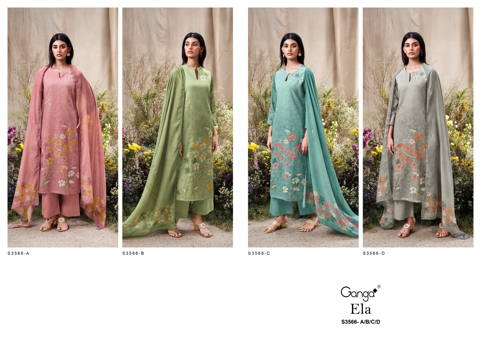 Ela 3566 Ganga Premium Cotton Plazzo Style Suits Wholesale