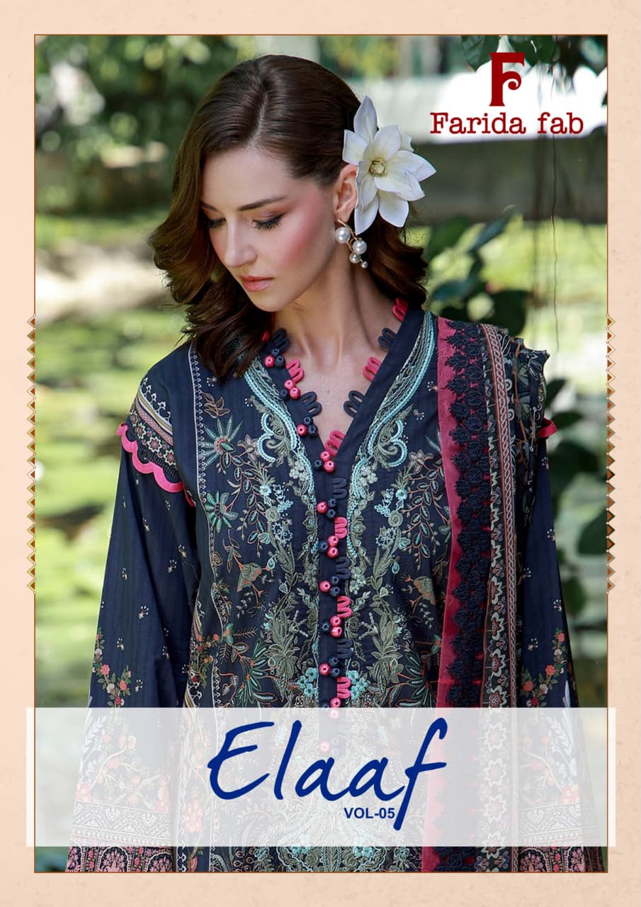 Elaaf Vol 5 Farida Fab Cotton Karachi Salwar Suits Wholesaler Ahmedabad