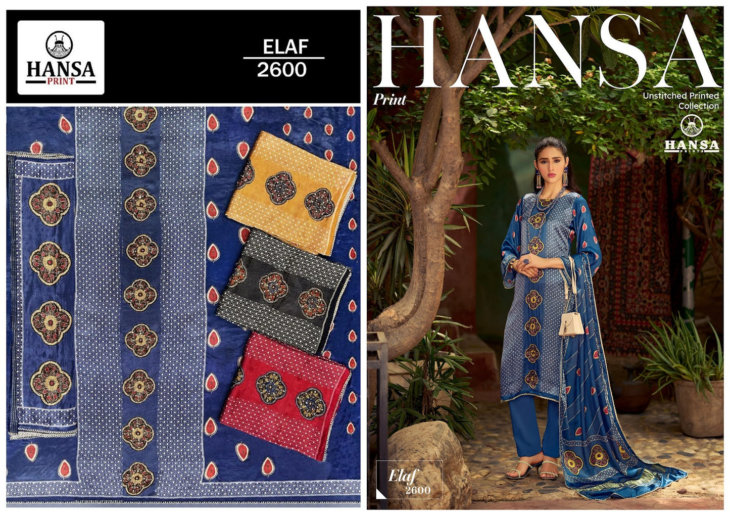 Elaf 2600 Hansa Prints Gaji Silk Pant Style Suits Manufacturer
