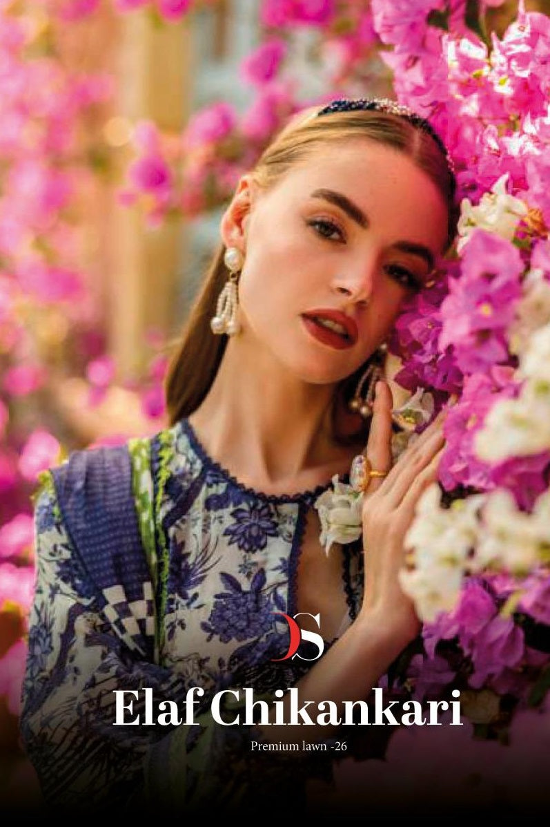 Elaf Chikankari Premium Lawn 26 Deepsy Pakistani Patch Work Suits Wholesaler Gujarat