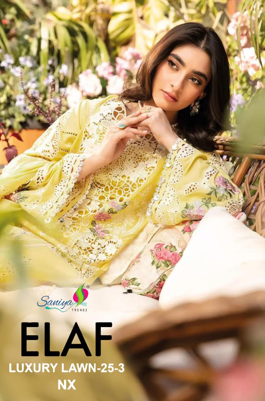 Elaf Nx Luxury Lawn 25-3 Saniya Trendz Cotton Pakistani Salwar Suits Manufacturer