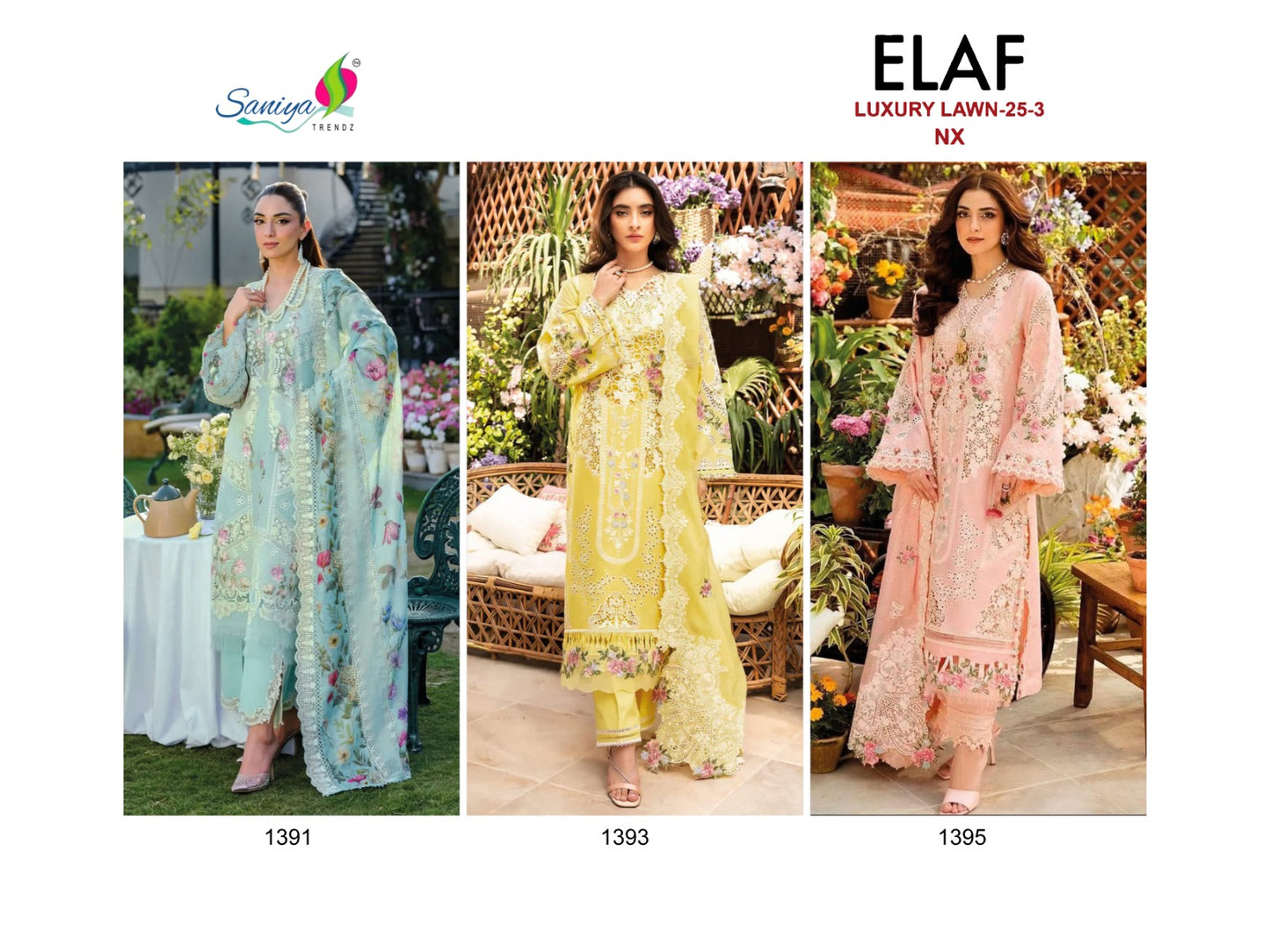 Elaf Nx Luxury Lawn 25-3 Saniya Trendz Cotton Pakistani Salwar Suits Manufacturer