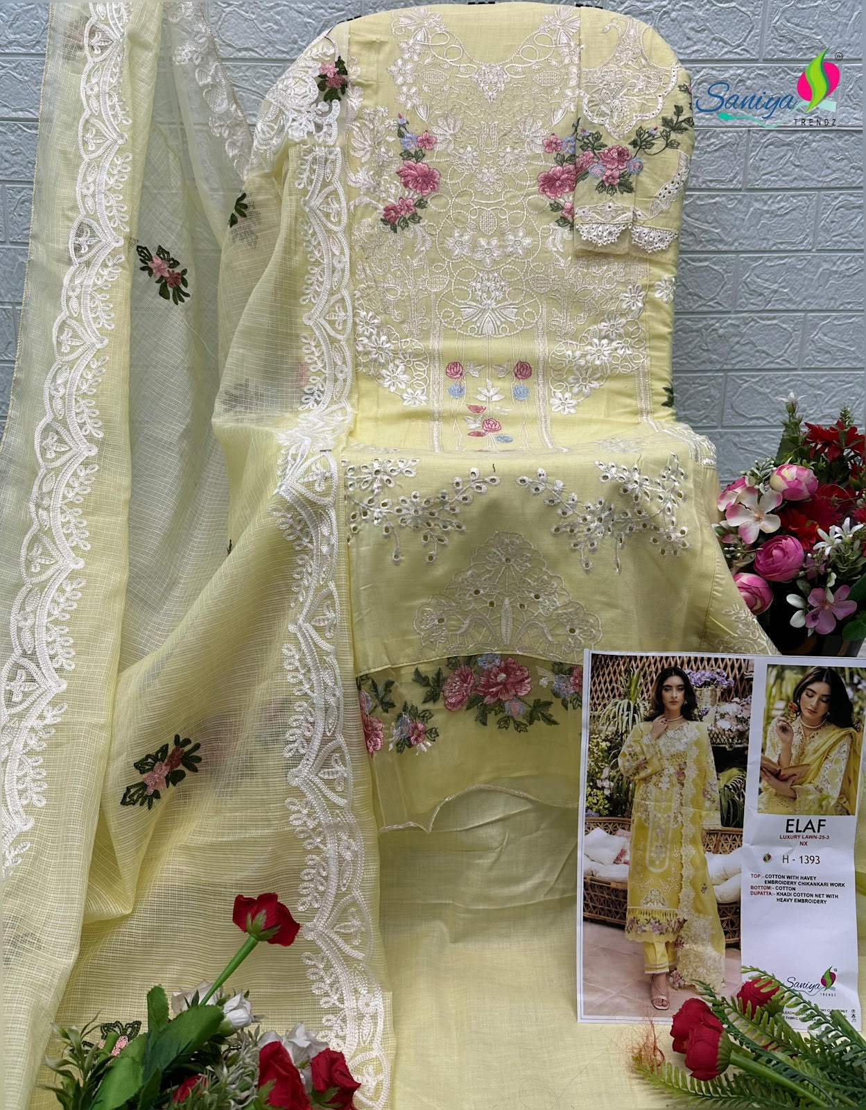 Elaf Nx Luxury Lawn 25-3 Saniya Trendz Cotton Pakistani Salwar Suits Manufacturer