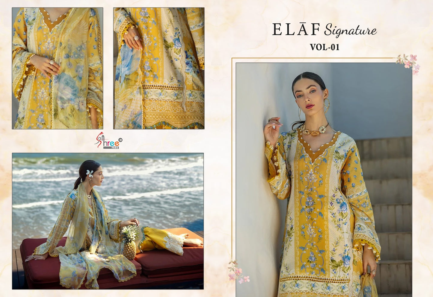 Elaf Signature Vol 1 Shree Fabs Lawn Cotton Pakistani Patch Work Suits Manufacturer Gujarat