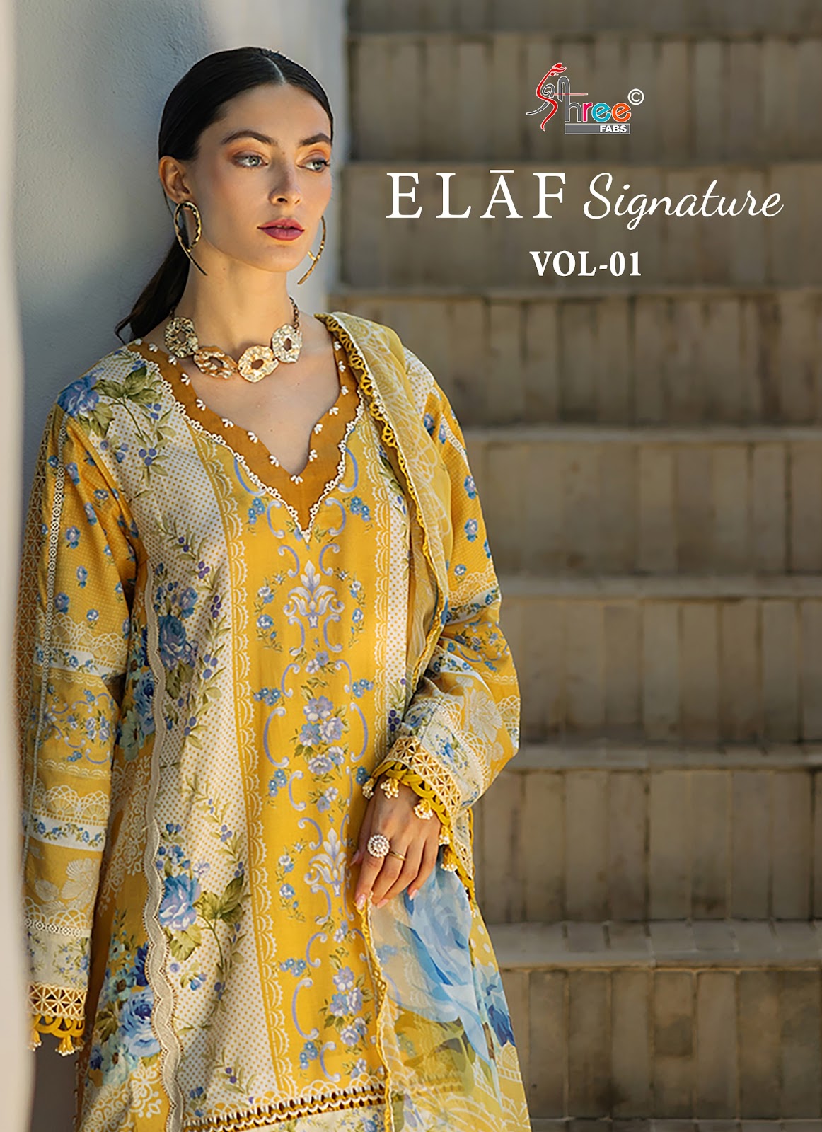 Elaf Signature Vol 1 Shree Fabs Lawn Cotton Pakistani Patch Work Suits Manufacturer Gujarat