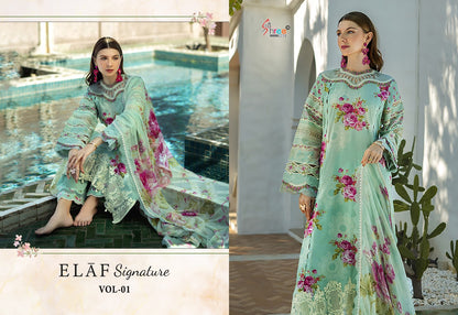 Elaf Signature Vol 1 Shree Fabs Lawn Cotton Pakistani Patch Work Suits Manufacturer Gujarat