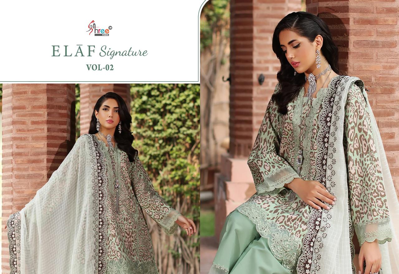 Elaf Signature Vol 2 Shree Fabs Lawn Cotton Pakistani Patch Work Suits Supplier Ahmedabad