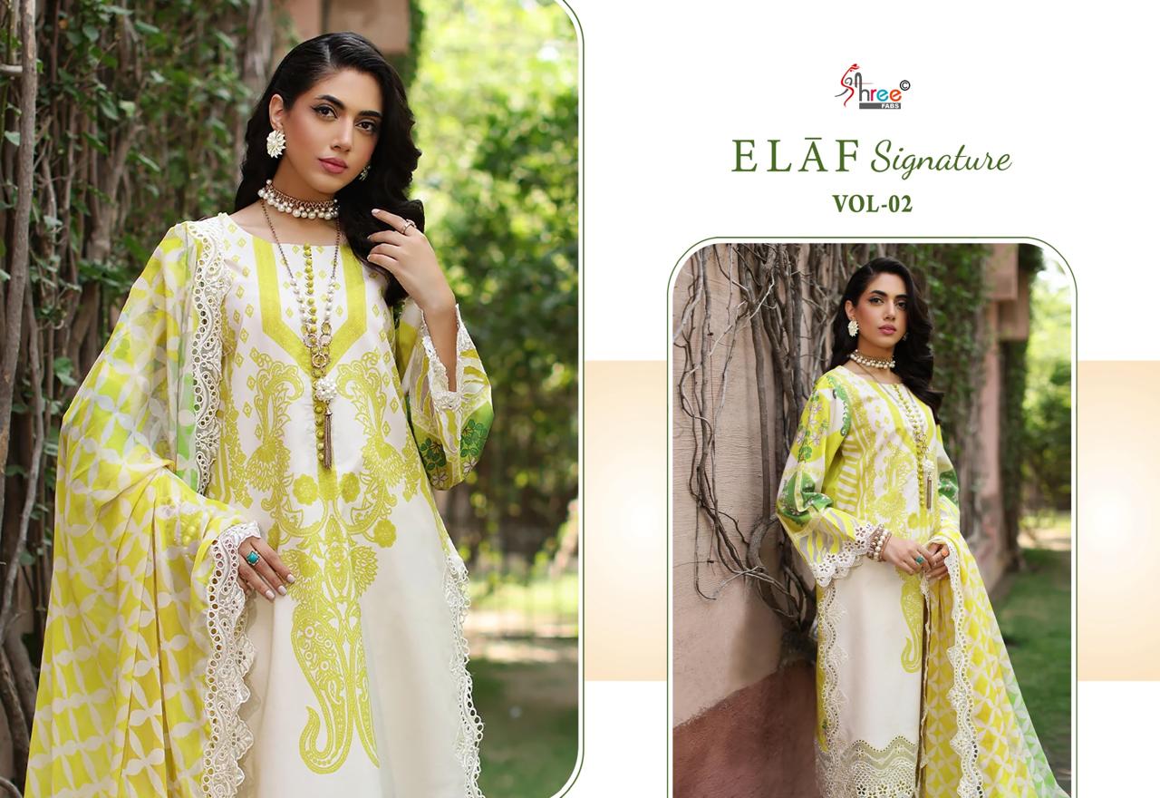 Elaf Signature Vol 2 Shree Fabs Lawn Cotton Pakistani Patch Work Suits Supplier Ahmedabad
