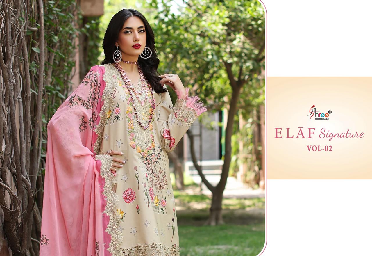 Elaf Signature Vol 2 Shree Fabs Lawn Cotton Pakistani Patch Work Suits Supplier Ahmedabad