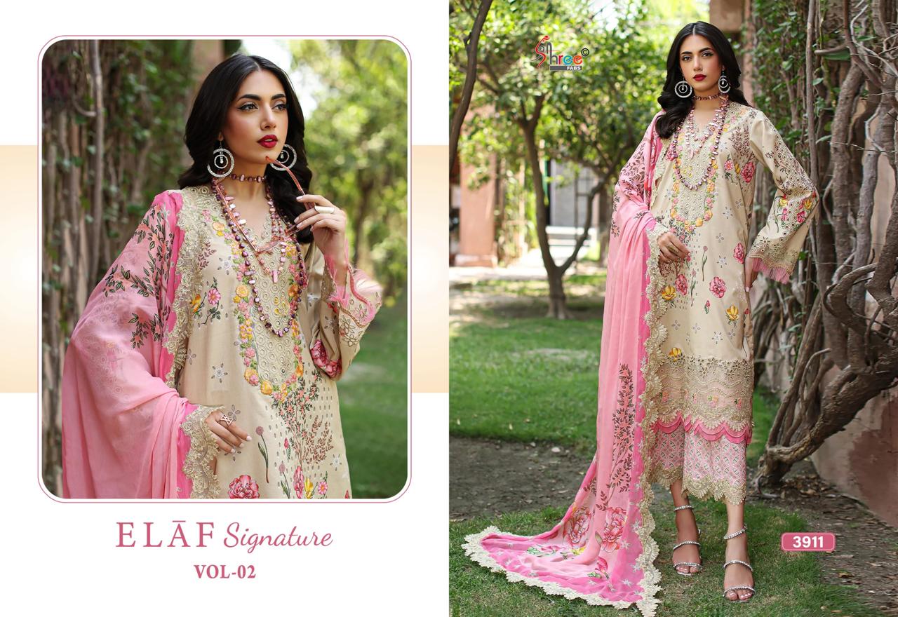 Elaf Signature Vol 2 Shree Fabs Lawn Cotton Pakistani Patch Work Suits Supplier Ahmedabad