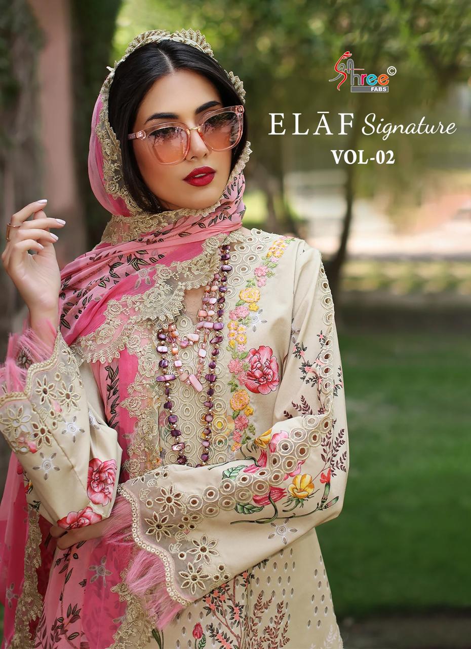 Elaf Signature Vol 2 Shree Fabs Lawn Cotton Pakistani Patch Work Suits Supplier Ahmedabad