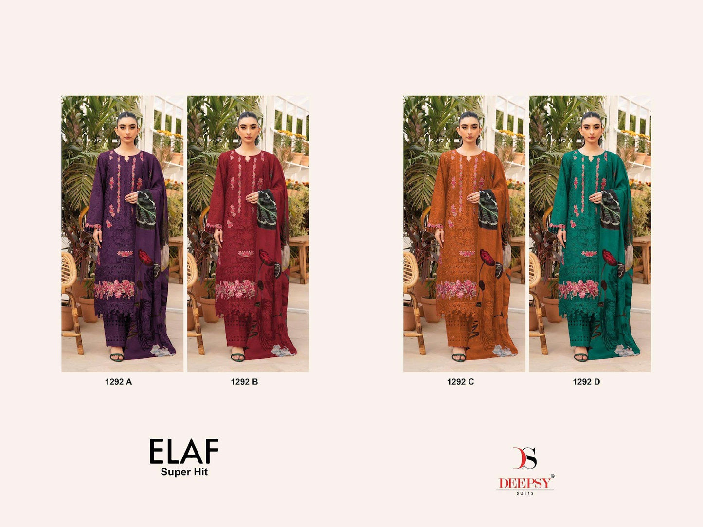 Elaf Superhit Design 1292 Deepsy Cotton Pakistani Salwar Suits Exporter Ahmedabad