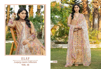 Elaf Vol 1 Luxury Lawn Collection Shree Fabs Cotton Pakistani Patch Work Suits Wholesale Rate