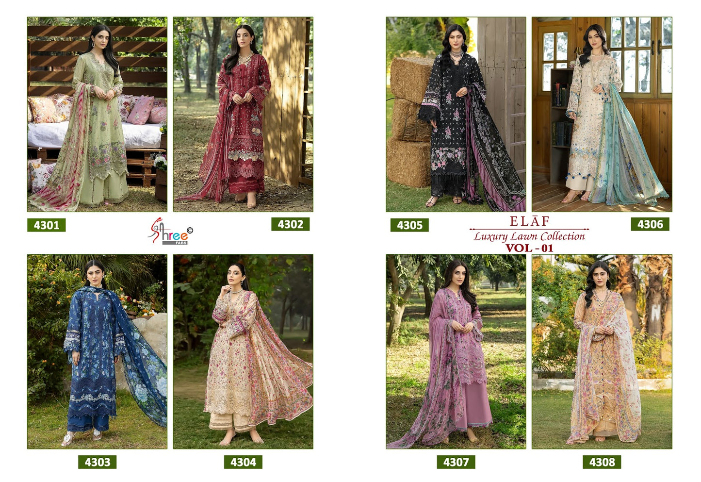 Elaf Vol 1 Luxury Lawn Collection Shree Fabs Cotton Pakistani Patch Work Suits Wholesale Rate