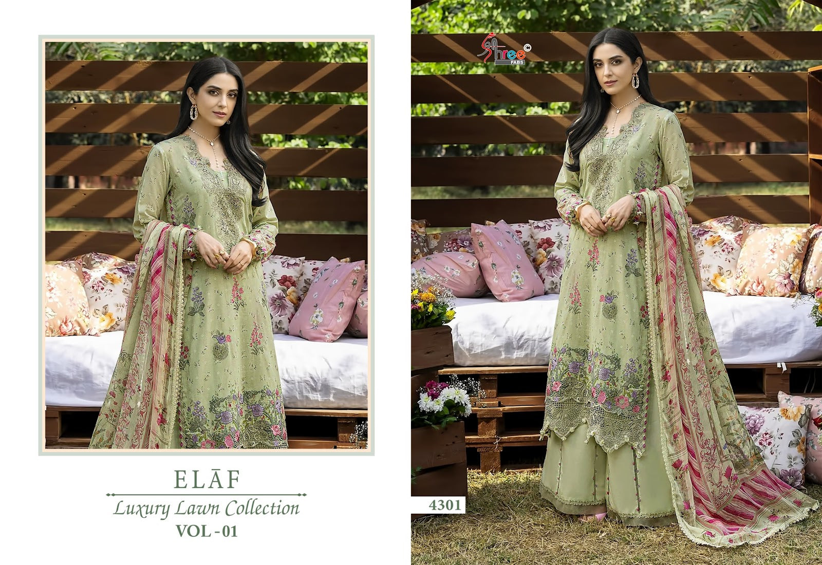 Elaf Vol 1 Luxury Lawn Collection Shree Fabs Cotton Pakistani Patch Work Suits Wholesale Rate