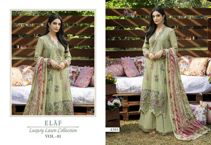 Elaf Vol 1 Luxury Lawn Collection Shree Fabs Cotton Pakistani Patch Work Suits Wholesale Rate