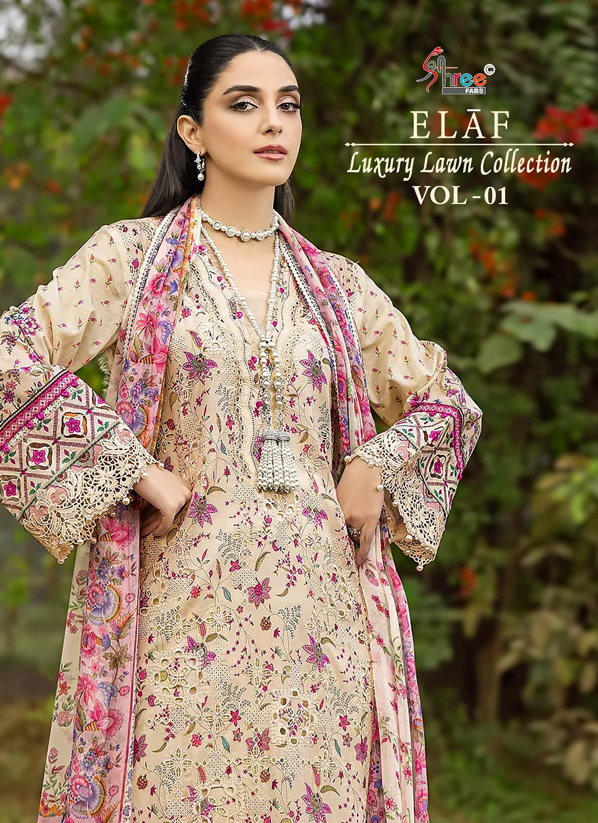 Elaf Vol 1 Luxury Lawn Collection Shree Fabs Cotton Pakistani Patch Work Suits Wholesale Rate