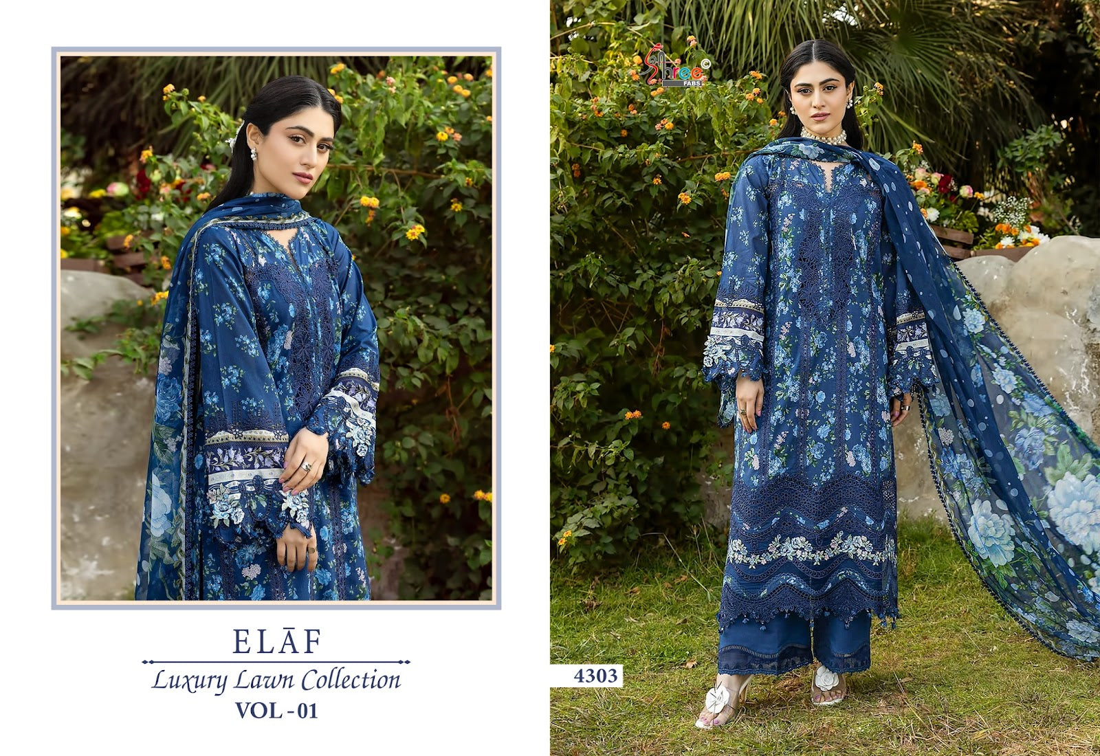 Elaf Vol 1 Luxury Lawn Collection Shree Fabs Cotton Pakistani Patch Work Suits Wholesale Rate