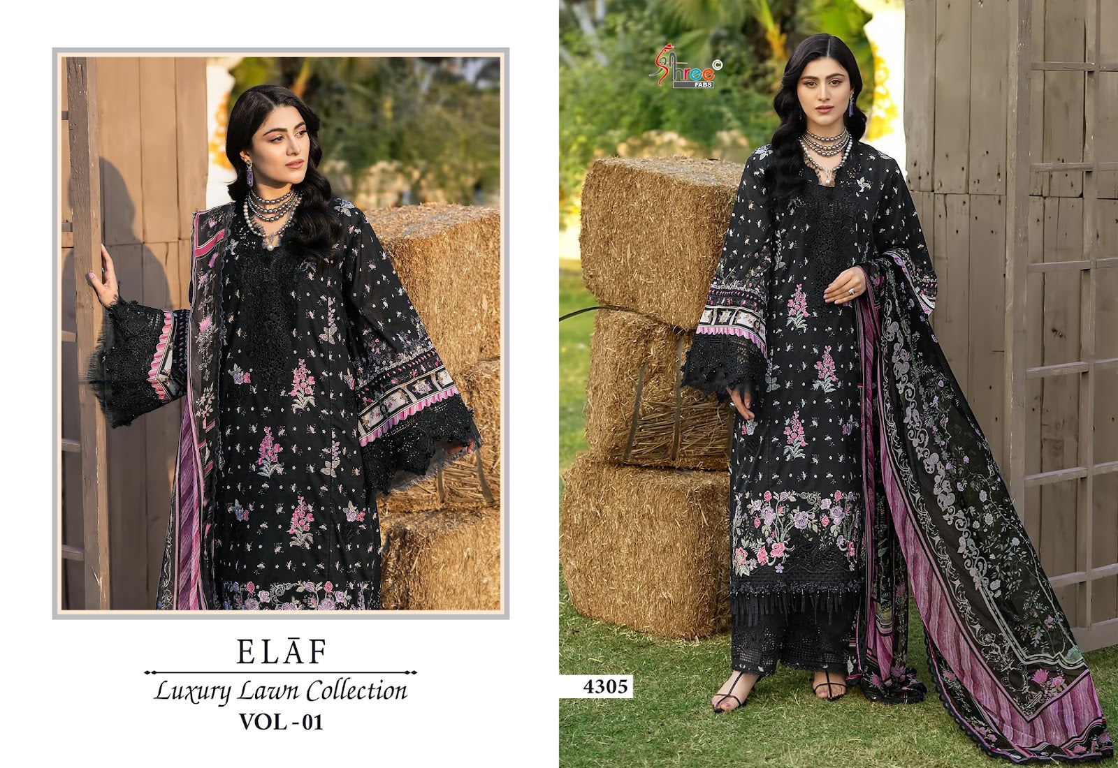 Elaf Vol 1 Luxury Lawn Collection Shree Fabs Cotton Pakistani Patch Work Suits Wholesale Rate