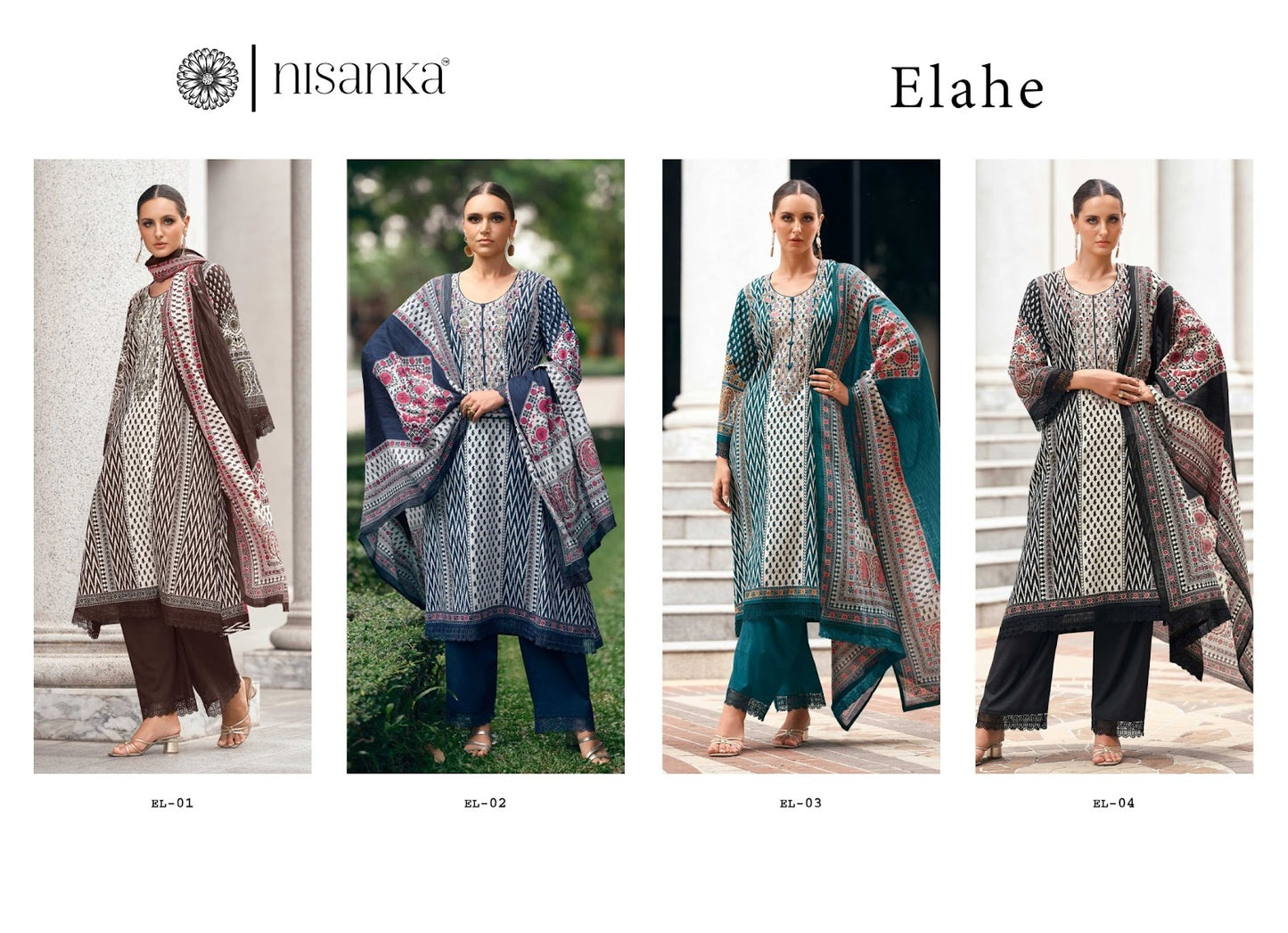 Elahe Nisanka Pure Lawn Karachi Salwar Suits Manufacturer Gujarat