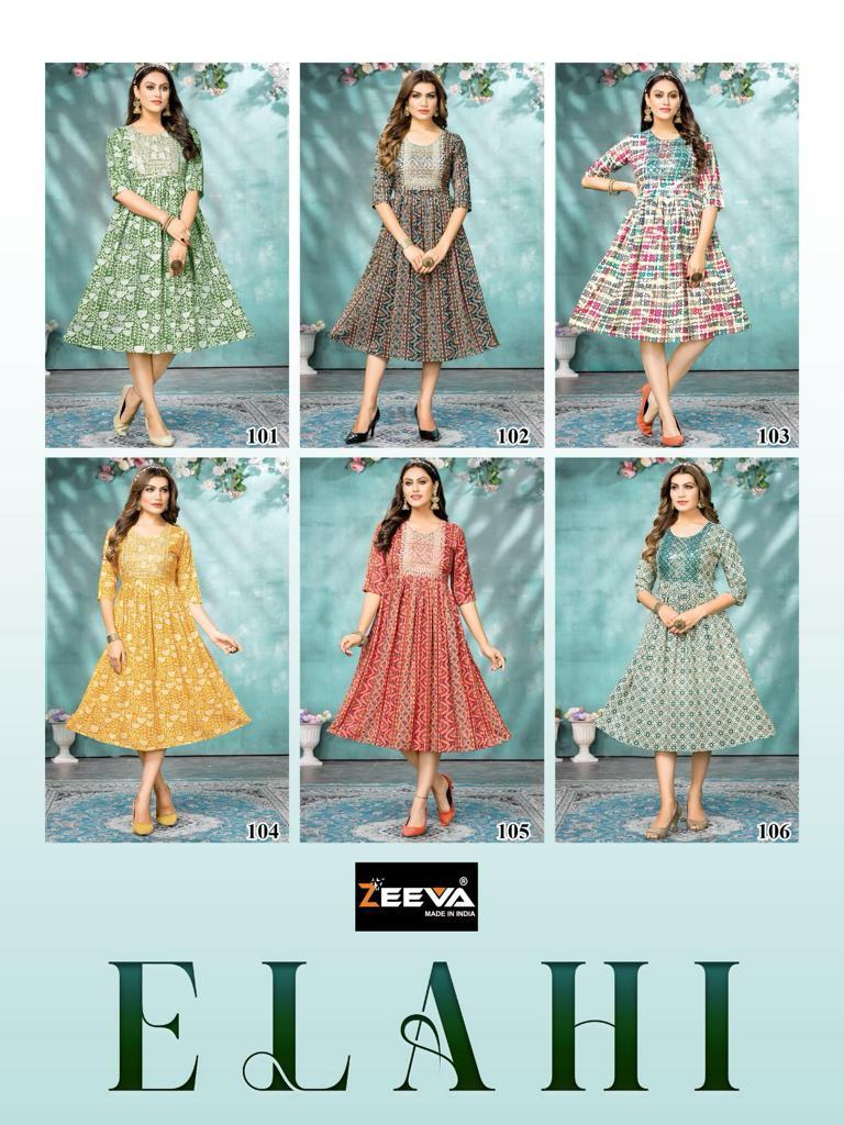 Elahi Zeeva Rayon Foil Anarkali Kurtis Wholesaler India
