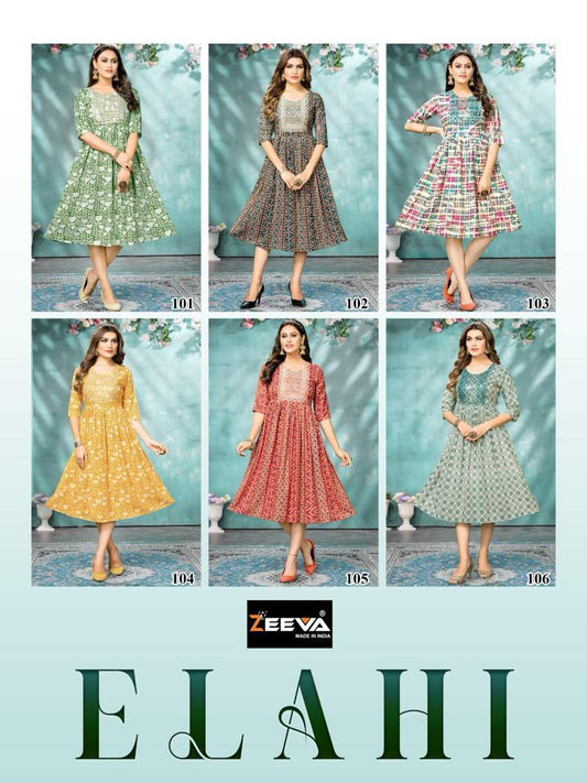 Elahi Zeeva Rayon Foil Anarkali Kurtis Wholesaler India